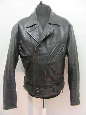 Vintage Leather Motorcycle Jacket Size Uk M Lace Up Torso • $87.16