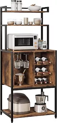 Bakers Rack With Power Outlets 5-Tier Microwave Oven Stand Sliding Shelves • $116.14
