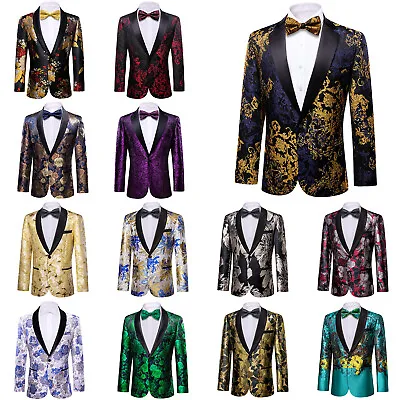 Mens Suit Floral Paisley Tuxedo Closure Collar Double Breasted Blazer Wedding • $46.99