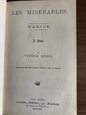 Marius Victor Hugo Les Miserables 1862 First American Edition • $179