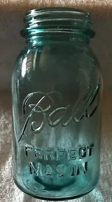 Vintage 1923-1933 Aqua Blue Ball Perfect Mason Quart Jar #7 • $15