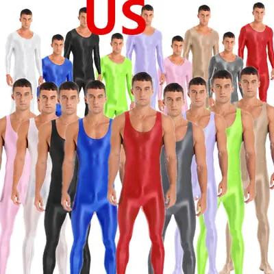 US Men's Jumpsuit Unitard Sleeveless Body Leotard Zipper Skinny Footed Playsuit • $13.46