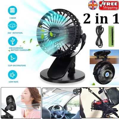 £5.58 • Buy Mini Cooling Fan 3 Speeds Clip On Desk Cooler Portable USB Rechargeable Fan