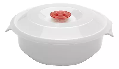 2 Microwave Bowls With Lids Plastic Round 1L Storage Box With Vented Clear Lid • £7.99