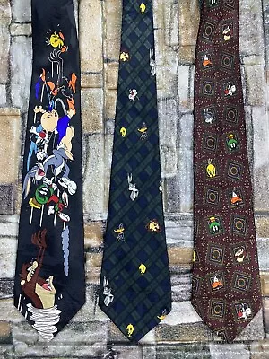 Lot Of 3 Vintage 90s Looney Tunes Cartoons Mens Ties Bugs Taz Tweety Marvin Duck • $9.99