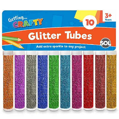 10 Glitter Tubes Assorted Colours Shaker Sparkle Pots Art Craft Kids Card Making • £2.99