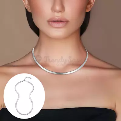 £3.99 • Buy Men Women Flat Snake Chain 18ct Gold Plated Herringbone Choker Necklace Jewelry