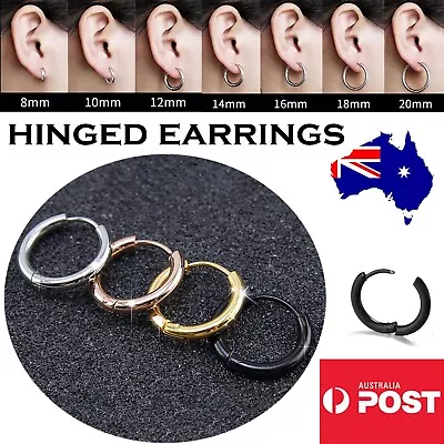 $3.80 • Buy 1Pair Hoop Earrings Titanium Surgical Steel Hinged Clicker Comfy Sleeper Huggie