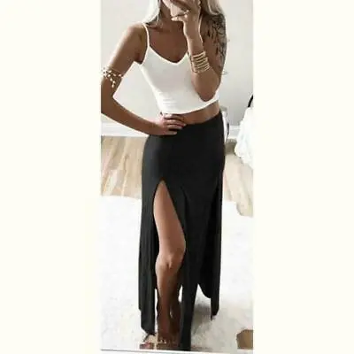 £10.95 • Buy Womens High Waist Double Split Skirt Party Sexy Long Maxi Side Slit Skirts 
