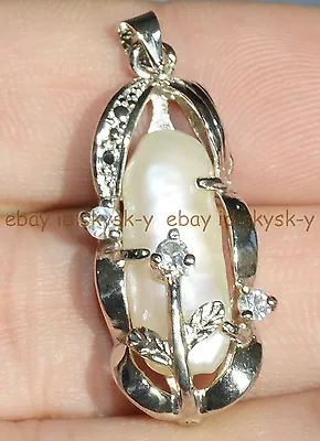 Natural 8x18mm White Akoya Cultured Pearl Pendant Necklace AAA • $4.49