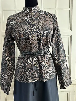 Chico's-Black/Brown Cotton-Safari Look-Nehru Collar-Jean Jacket Style-Sz.1 (6/8) • £11.87