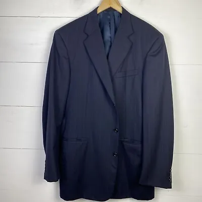 VTG Tom James Blazer Navy Pinstripe Sz 44-46L? 3-Button Suit Jacket USA Made 90s • $24.95