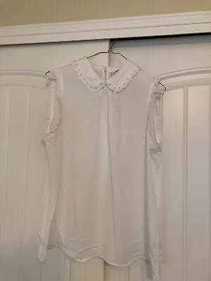 $11.99 • Buy Elle Sleeveless White Blouse Polyester Medium Peter Pan Collar With Pearl Beads