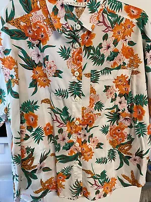 Vintage Venezia Hawaiian Shirt Women's 18/20 Orange Floral Pocket Short Sleeve • $6