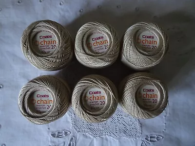 6 X 20gm Balls Coats Mercer Crochet 20 Oyster Shade 610 Dye G523 • £7.50