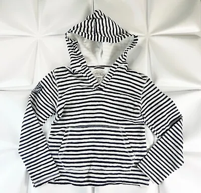 Lucky Brand Womens Sz S Navy Blue White Striped Textured Thermal Hoodie Top • $25.34