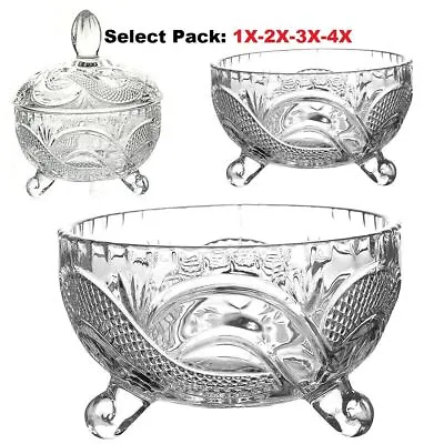 1-4x Footed Glass Bowls Set Glass Fruit Salad Bowls Trifle Dessert Ice Cream LOT • £11.75