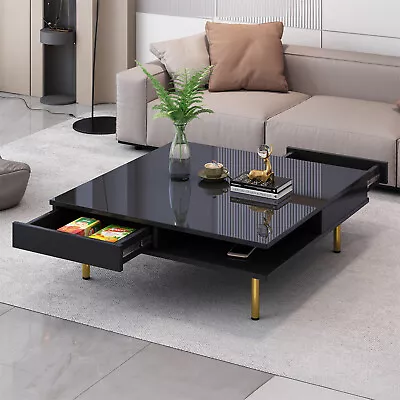 Modern High Gloss Coffee Table Square Center Cocktail Table W/ 2 Storage Drawers • $179.99