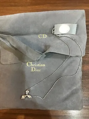 Christian Dior Silver Tone Necklace Teardrop Crystals Dust Bag Tagged • £120