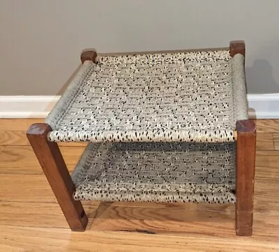 VTG Hand Woven Rope Macrame Rush Seat Footstool Ottoman Plant Stand Boho MCM • $85