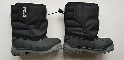 Ralph Lauren POLO Infant Size 8 BLACK Winter Snow Boots Waterproof EU 25 Kids • £22.99