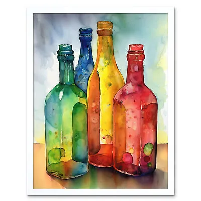 Coloured Glass Bottles Modern Still Life Framed Wall Art Picture Print 9X7 In • £15.99