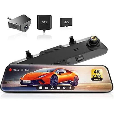 WOLFBOX G900 Mirror Camera Front And Rear 4K+2.5K Car Dash Cam With Free Card • £220.99