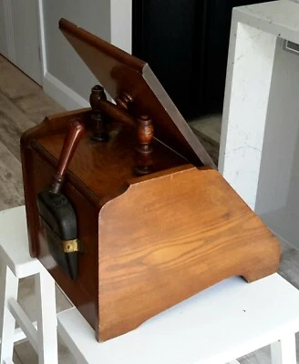 $350 • Buy Antique Wooden Coal Scuttle With Classic Shovel – Tin-lined Inner Bucket 