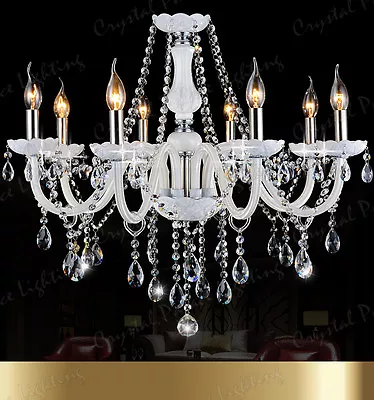 Genuine K9 Crystal Chandelier WHITE 2 6 8 10 Arm Candle Clear Water Droplets • £33.99