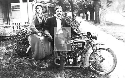 Couple Posing On Excelsior Motorcycle Postcard REPRINT • $4.99