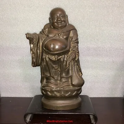 RARE Chinese Vietnamese 19thC Repousse Chased Bronze Hotei Budai Happy Buddha • $1200