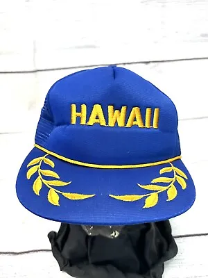 Vintage  Blue/Yellow Hawaii Trucker Hat Mesh Baseball Cap Leaves Snapback Rare • $20.07