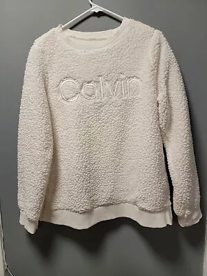 Calvin Klein Fluffy White Fleece Pull Over Sweat Shirt Long Sleeve - Size Large  • $20