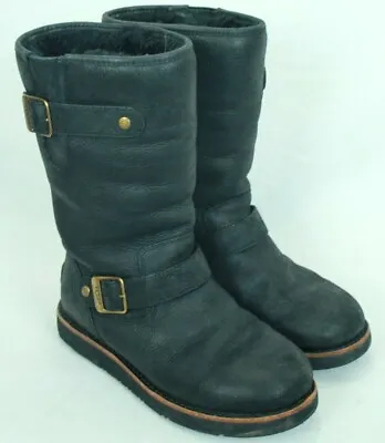 $56.93 • Buy Ugg Austrailia  Kensington Ii 1004144 Black Shearling Leather Boots Size 6 Vgc!
