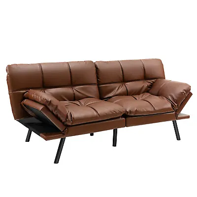 Convertible Futon Sofa Bed Memory Foam Couch Sleeper W/ Adjustable Armrest Brown • $329.99