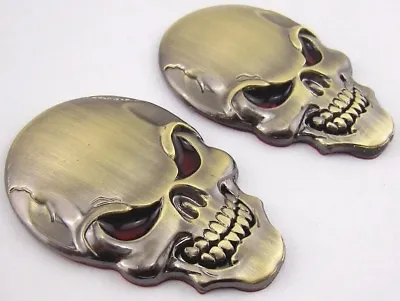 (2X) 3D Metal Punisher Skull Emblem Sticker For Motorcycle Badge Bronze • $9.60
