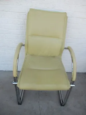 $300 • Buy Vintage Mid Century Modern Yellow Leather Chrome Chair Set Of 2