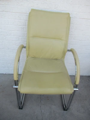 $300 • Buy Vintage Mid Century Modern Yellow Leather Chrome Chair Set Of 2
