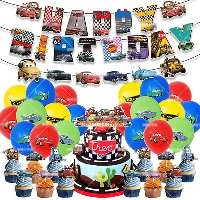 Car Racing Birthday Party Decorations Banner Balloons Cake Topper Set Supplies • £15.79