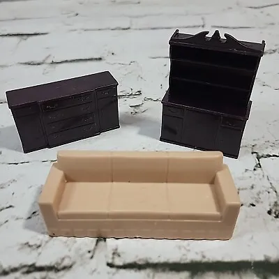 Vintage 50's Marx Dollhouse Furniture Lot Of 3 Piece Couch Buffet Hutch  • $21.87