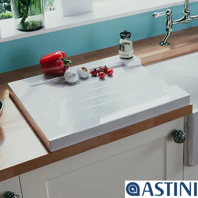 Astini Grooved Ceramic Gloss White Belfast Butler Kitchen Sink Worktop Drainer • £63.97