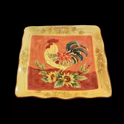 Maxcera Orange Rooster Square Ceramic Hand Painted Plate Yellow Red Orange 11  • $14