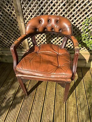 £64.99 • Buy Brown Tan Leather Chesterfield Captains/Court/Office Chair Needs Restoration