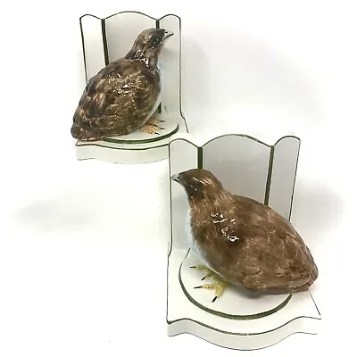 Nora Fenton Bookends Porcelain Ceramic Pheasant Birds Vintage Italian Blue Brown • £90.21