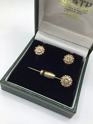 Hallmarked Vintage 9ct Gold Diamond Earrings Pin Brooch Set Victorian Style • £145