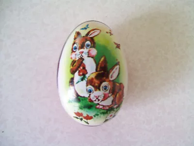 Vintage Tin Litho Graph Easter Egg W/Bunnies From Hong Kong • $9.99