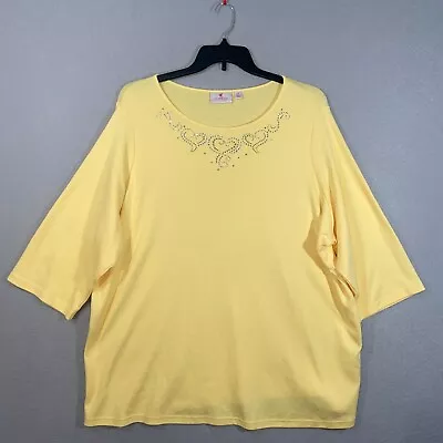 Quaker Factory Top Womens 3X Yellow  3/4 Sleeve Round Neck Studded Casual Adult • $16.09