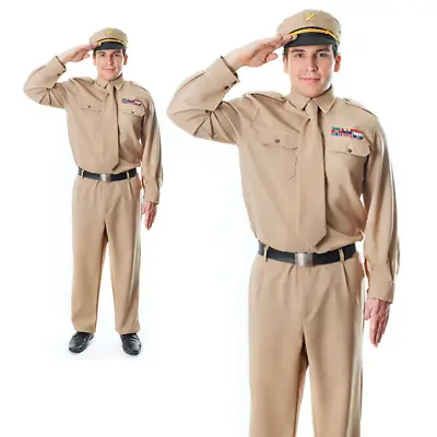 Adult Mens Army General Costume 40s US Soldier GI Uniform Fancy Dress Outfit • £28.99