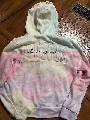 Victoria Secret Pink Tie Dye Pastel Full Zip Up Hoodie Jacket Size Medium • $54.99