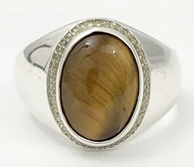 Mens Vintage 925 Sterling Silver Tigers Eye Ring Sz 11.25 • $50